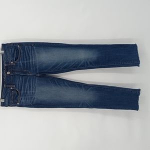 American Eagle Skinny Super Stretch Jeans Raw Hem Mid Rise Whiskers Size 6 Long
